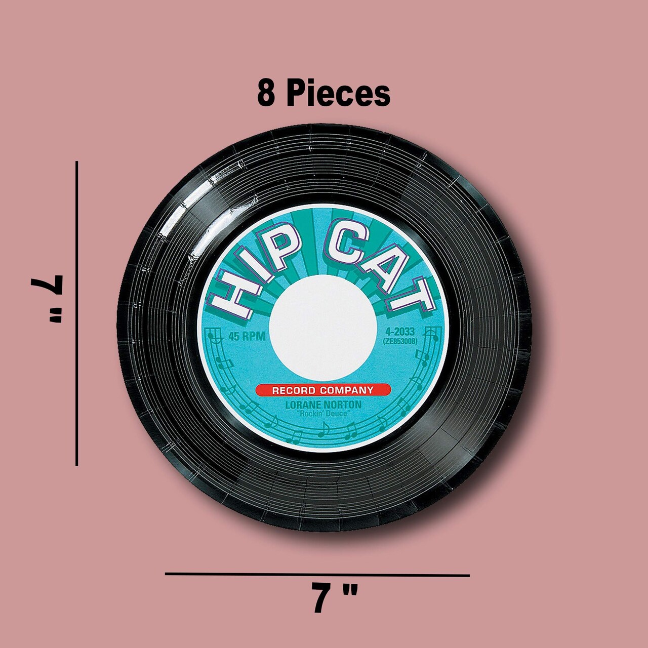 8 Ct. Rockin 50’s Party Record Paper Dessert Plates 7" Retro Design